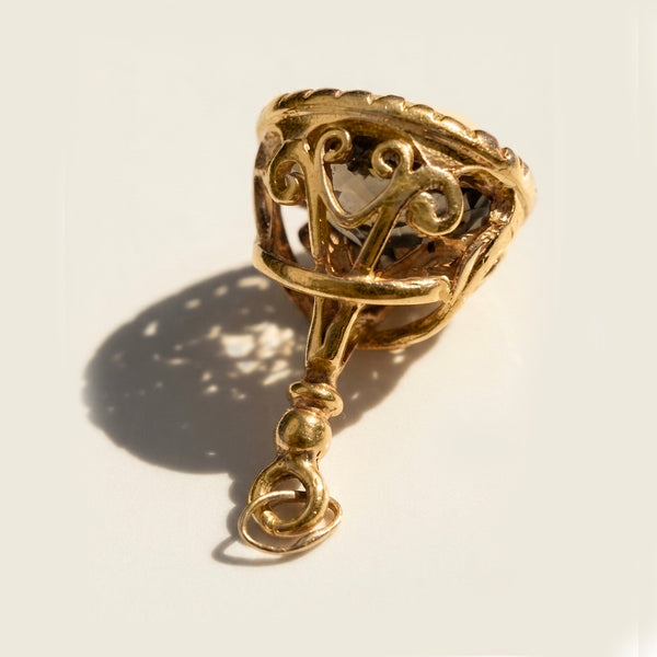 Antique 9K Yellow Gold Smoky Topaz Fob Pendant Charm