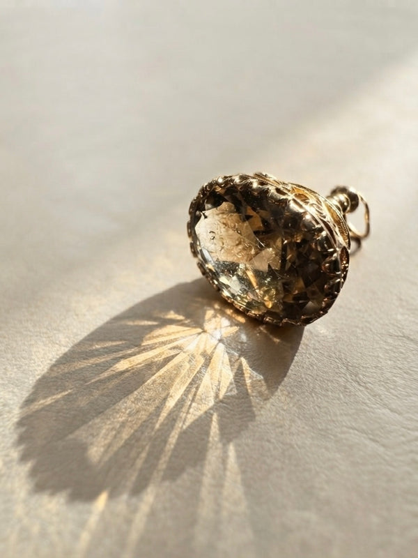 Antique 9K Yellow Gold Smoky Topaz Fob Pendant Charm