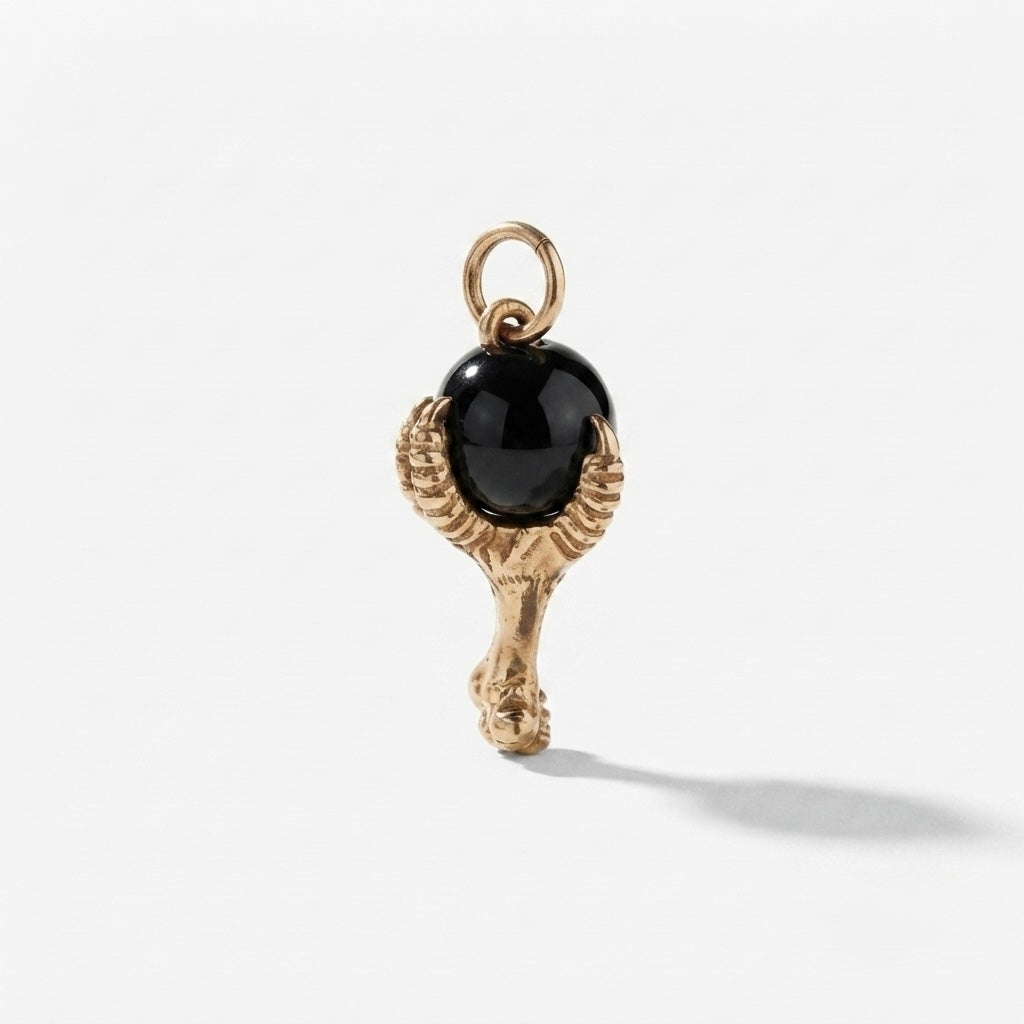 9K Yellow Gold Handcrafted Eagle Claw & Onyx Pendant Charm
