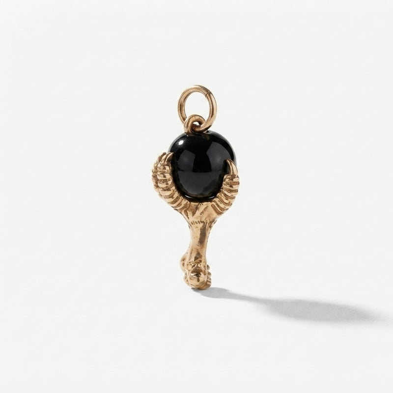 9K Yellow Gold Handcrafted Eagle Claw &amp; Onyx Pendant Charm
