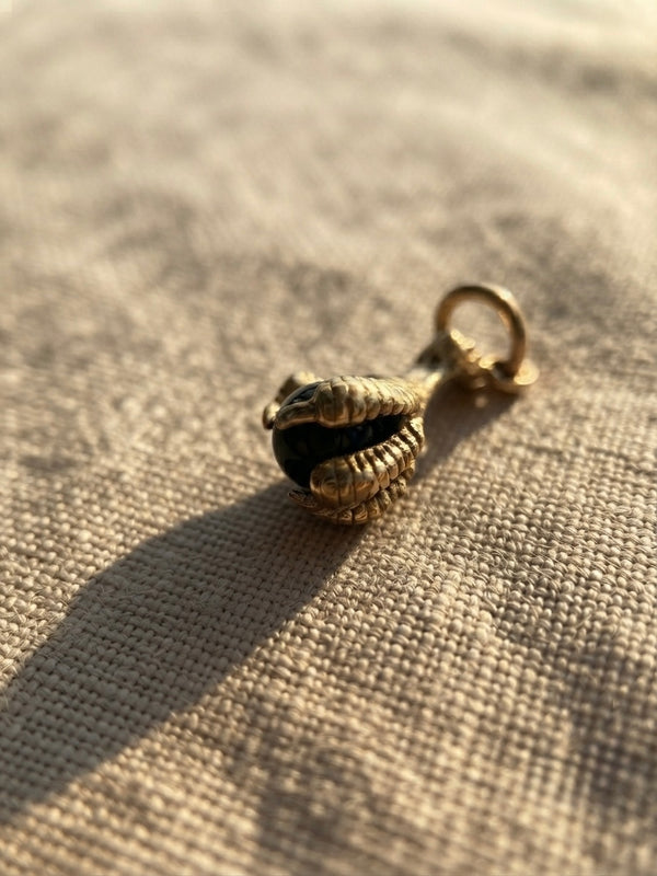 9K Yellow Gold Handcrafted Eagle Claw & Onyx Pendant Charm