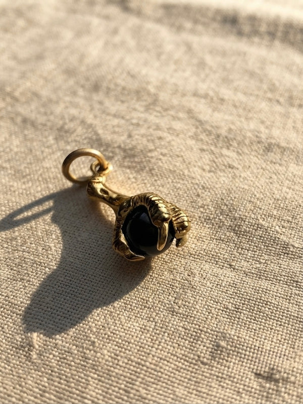 9K Yellow Gold Handcrafted Eagle Claw & Onyx Pendant Charm