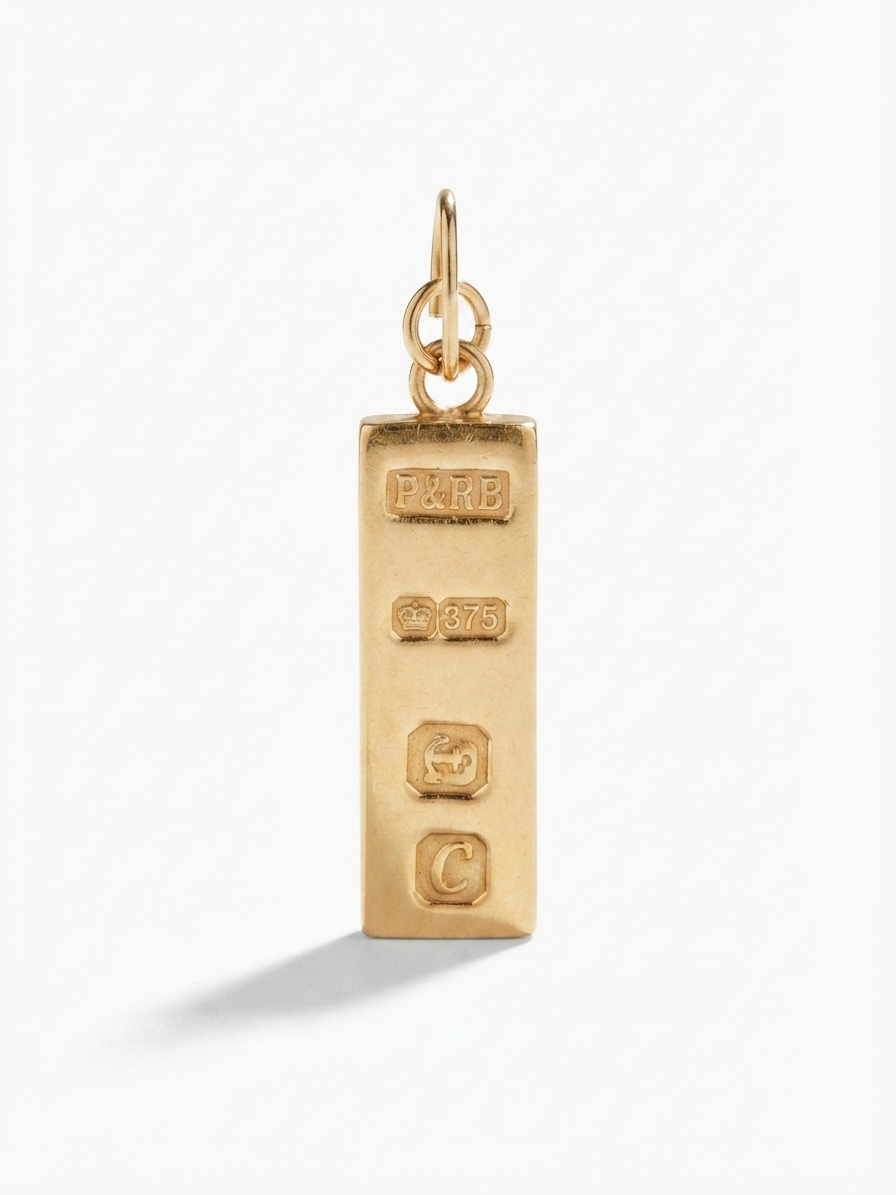 9K Yellow Gold Vintage 1977 Queen Elizabeth II Silver Jubilee Ingot Pendant