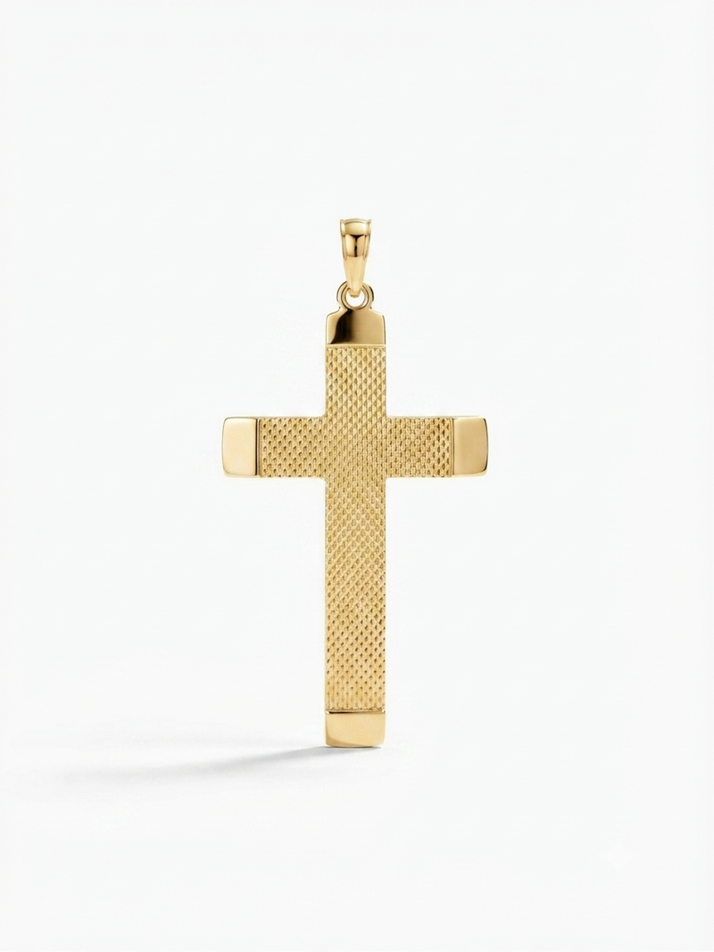 9K Yellow Gold Engine-Turned Cross Pendant