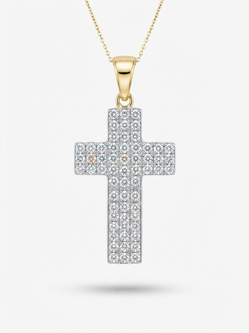 9K Yellow Gold &amp; Diamond Pavé Cross Pendant