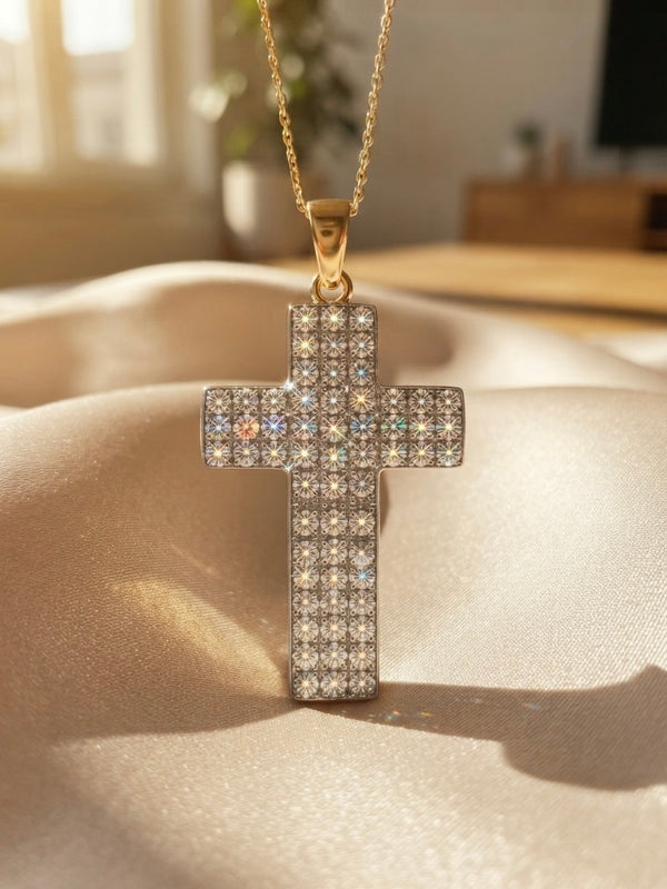 9K Yellow Gold & Diamond Pavé Cross Pendant