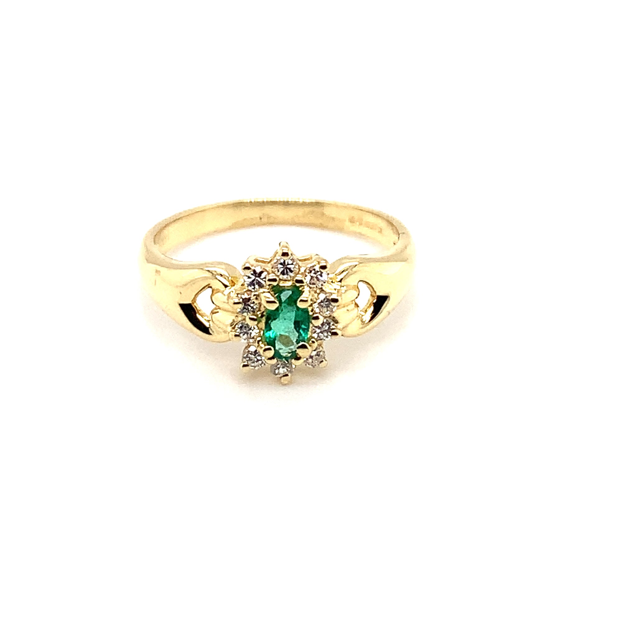 Oval Emerald Diamond Cluster Ring in 18ct Yellow Gold