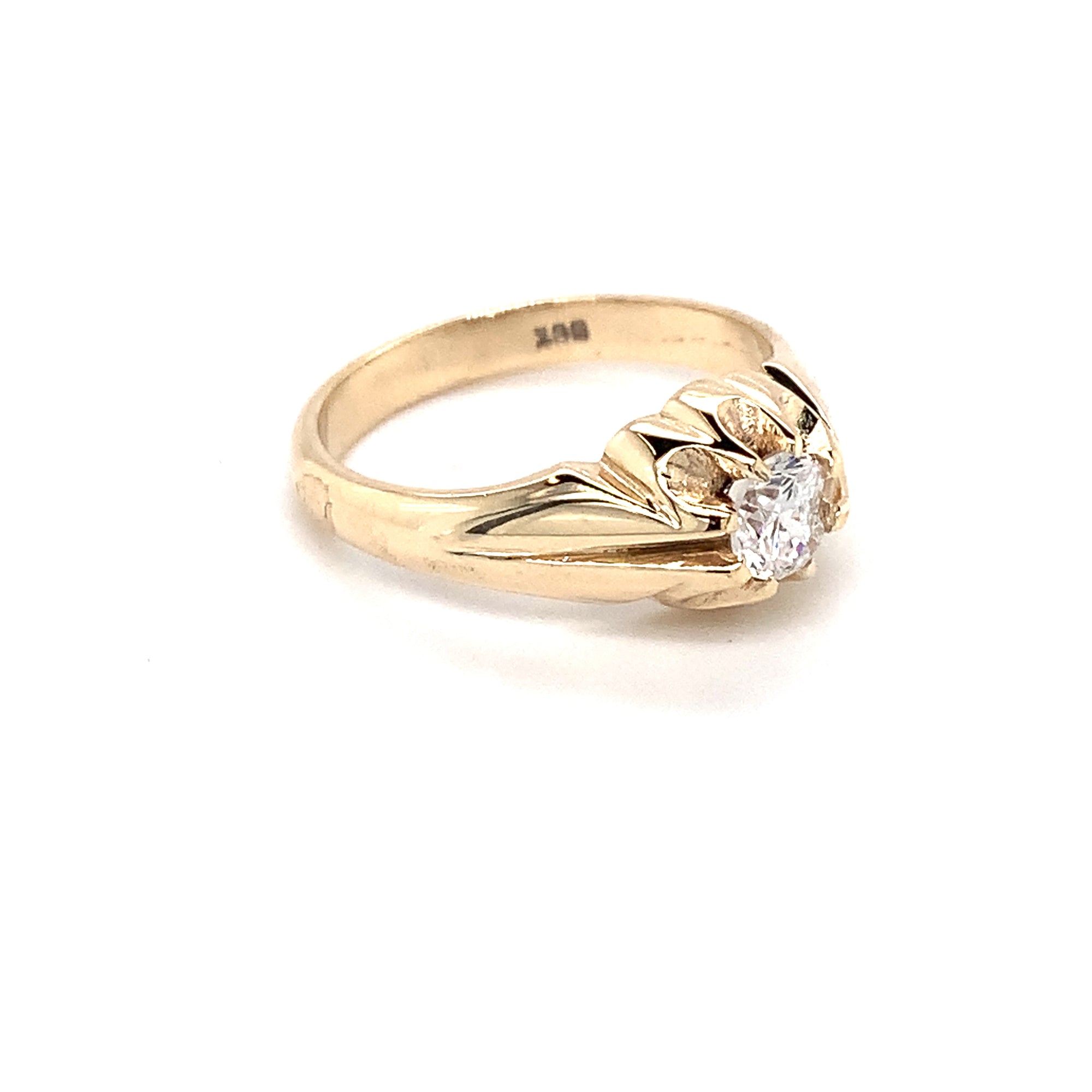 Vintage Diamond Solitaire Signet Ring In 9ct Yellow Gold
