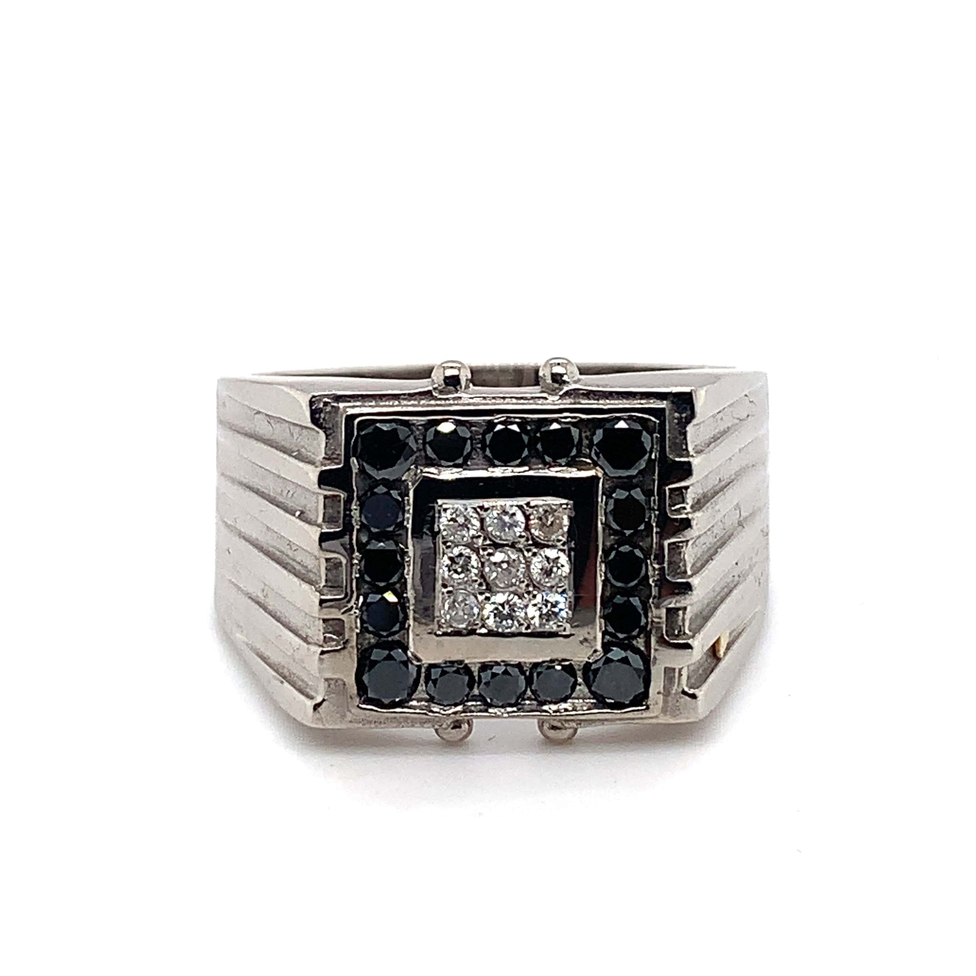 Vintage Mens Black Diamond & White Diamond Designer Ring