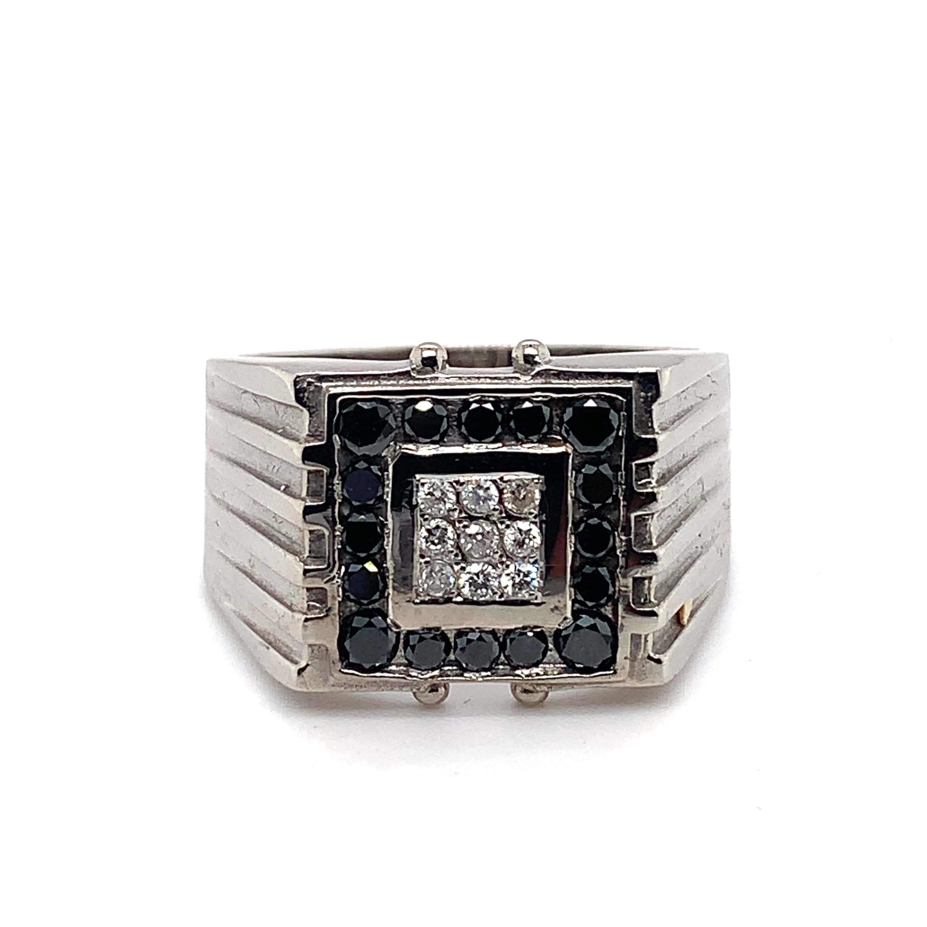 Vintage Mens Black Diamond White Diamond Designer Ring