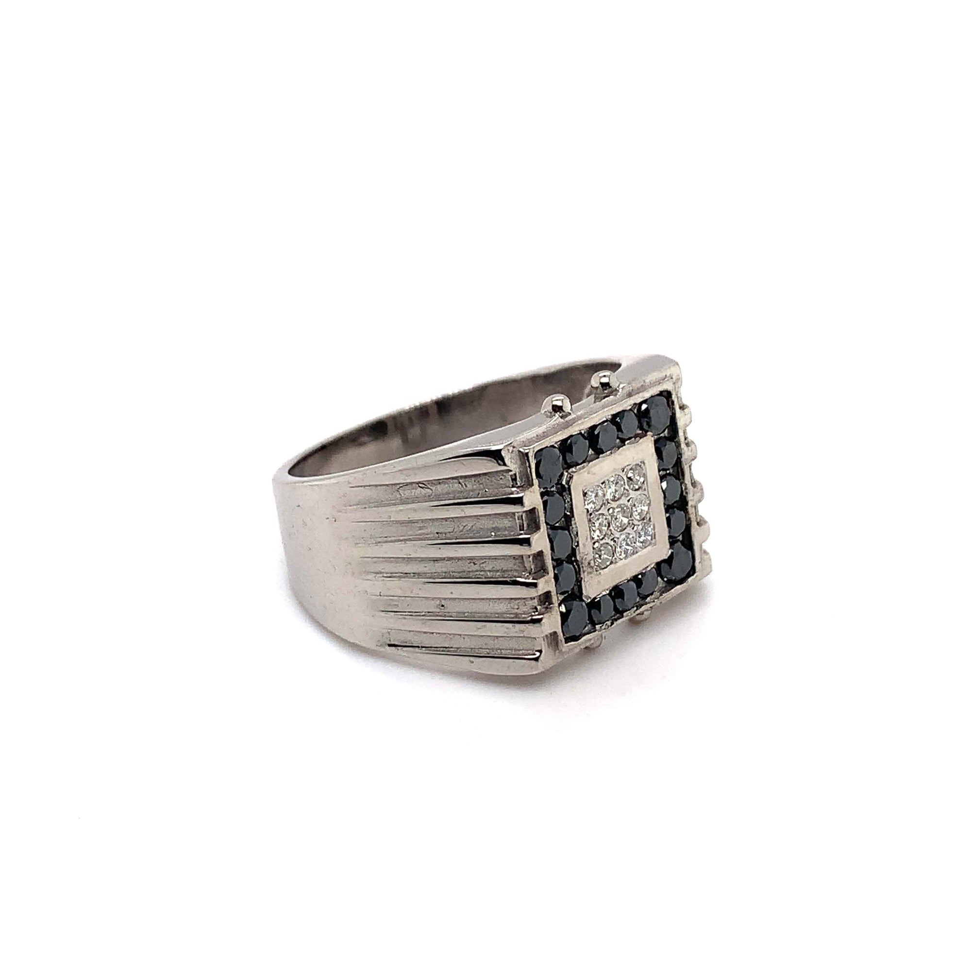 Vintage Mens Sapphire & White Diamond 9ct white gold Designer Ring