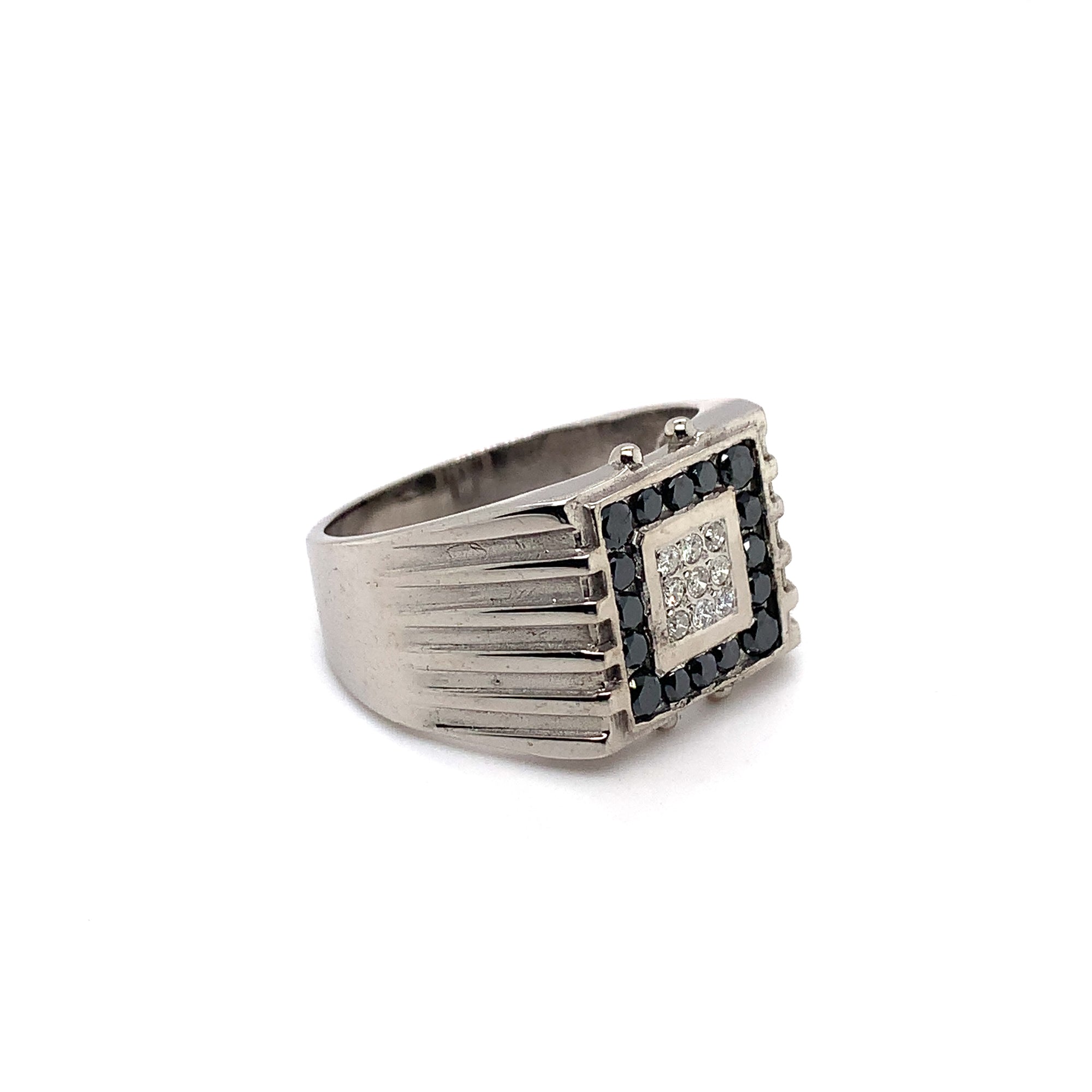 Vintage Mens Black Diamond & White Diamond Designer Ring