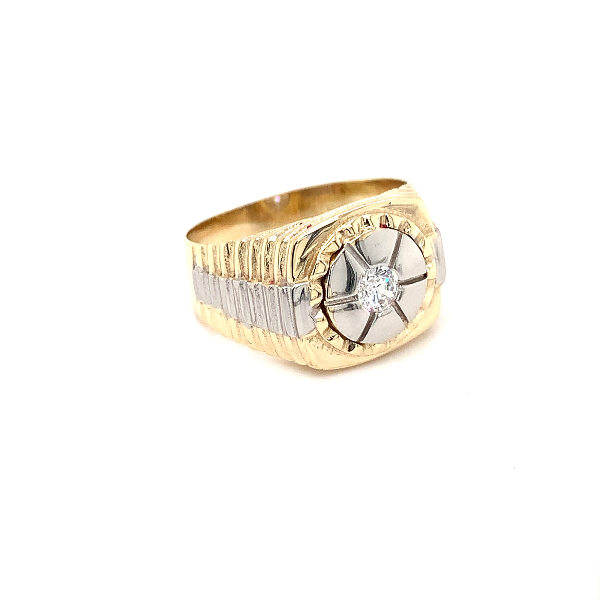Vintage Mens Two Tone Diamond Signet Ring