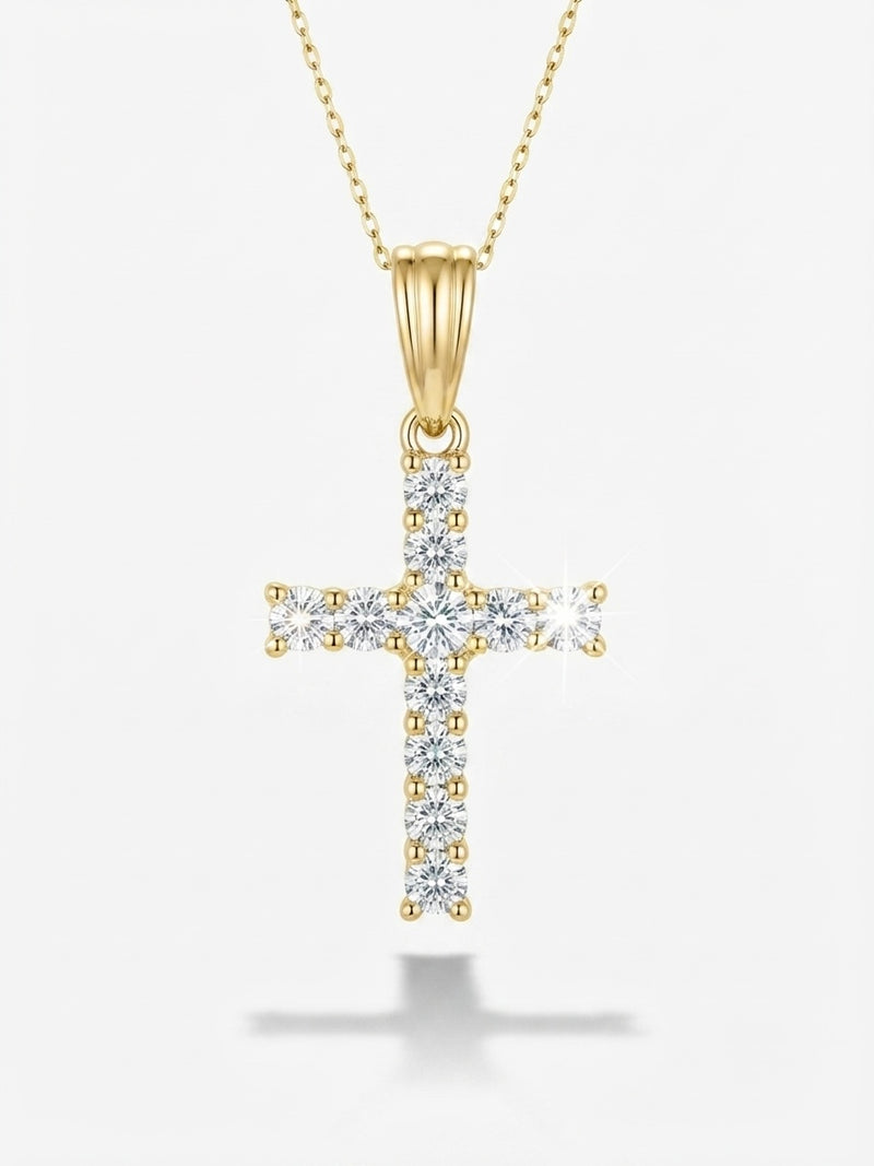18K Yellow Gold &amp; Diamond Shared-Prong Cross Pendant