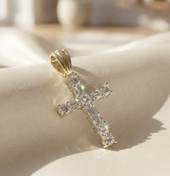 18K Yellow Gold & Diamond Shared-Prong Cross Pendant