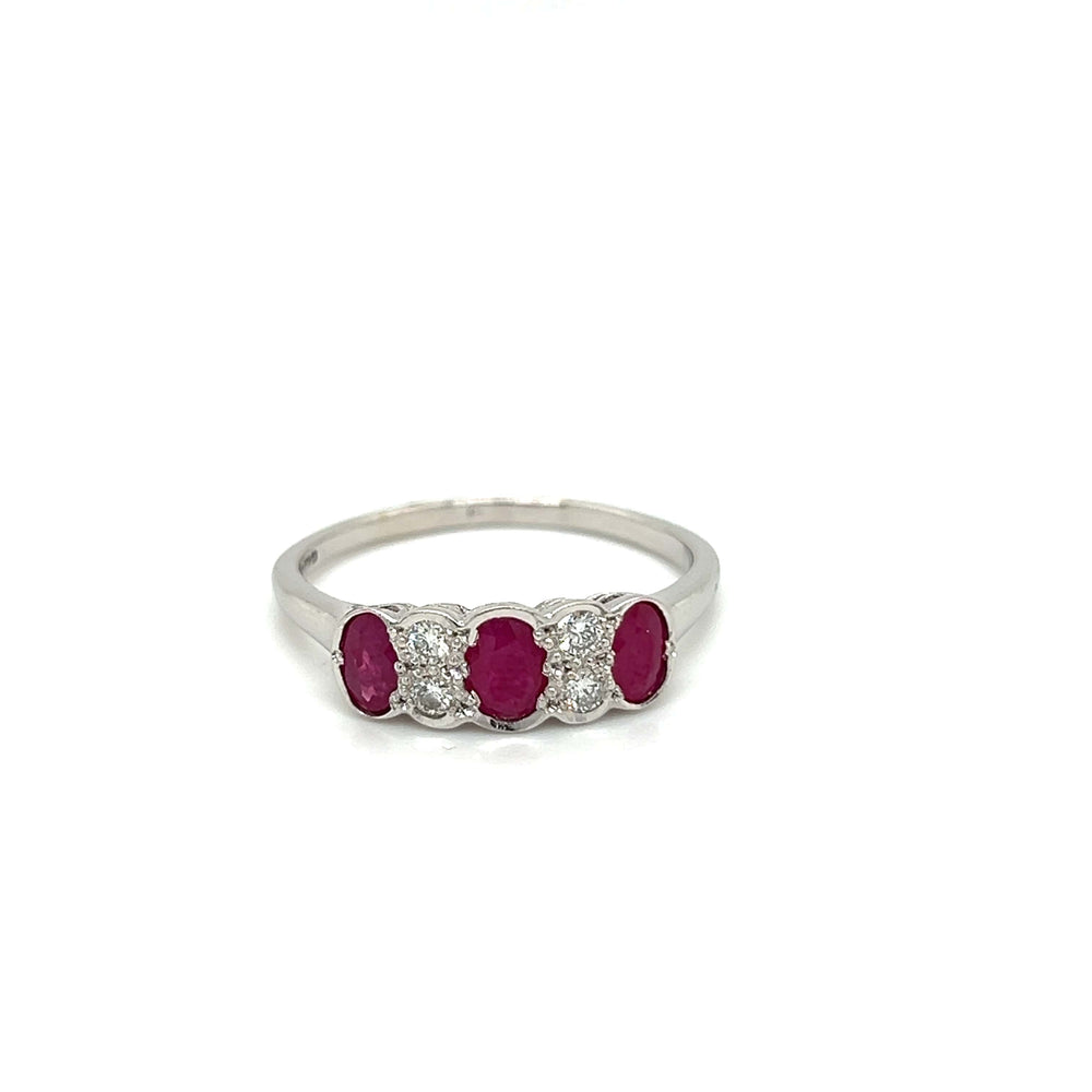 Oval Ruby and Diamond Vintage Dress Ring in 18ct White Gold