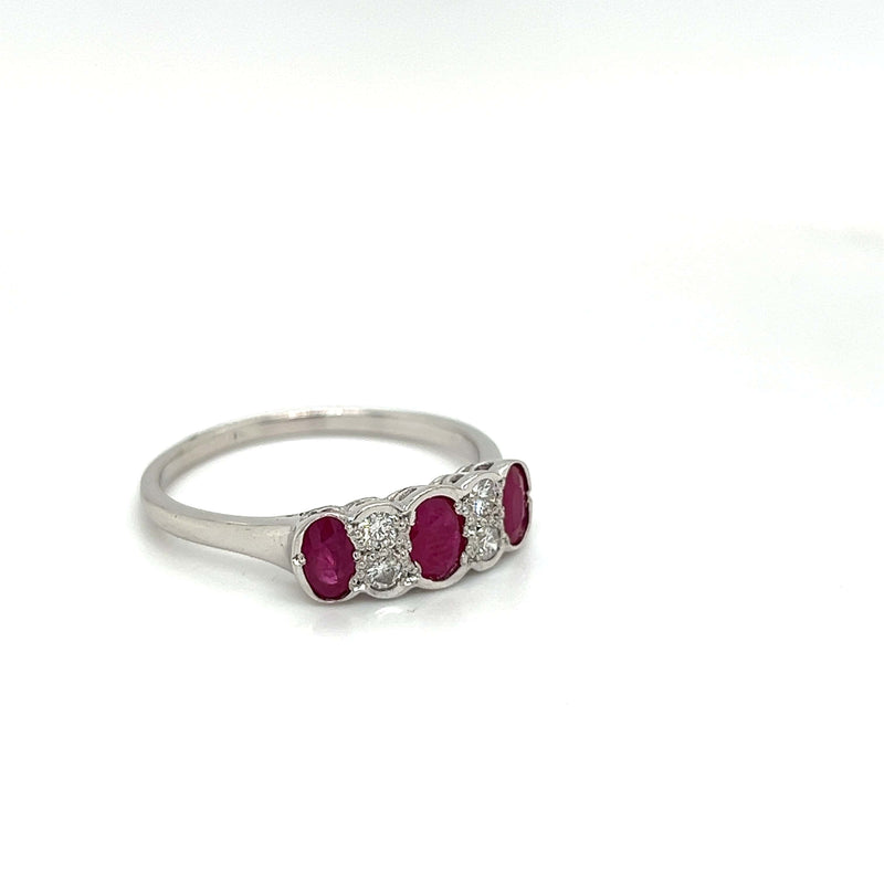 Oval Ruby and Diamond Vintage Dress Ring in 18ct White Gold