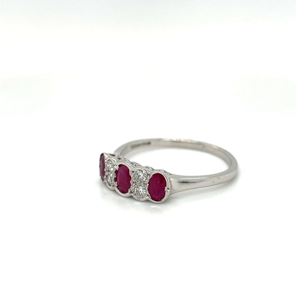 Oval Ruby and Diamond Vintage Dress Ring in 18ct White Gold
