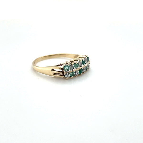 Vintage Round Emerlad and Diaomd 9ct Dress Ring