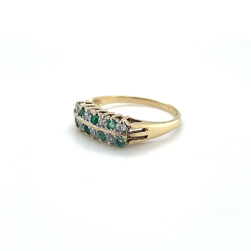Vintage Round Emerlad and Diaomd 9ct Dress Ring