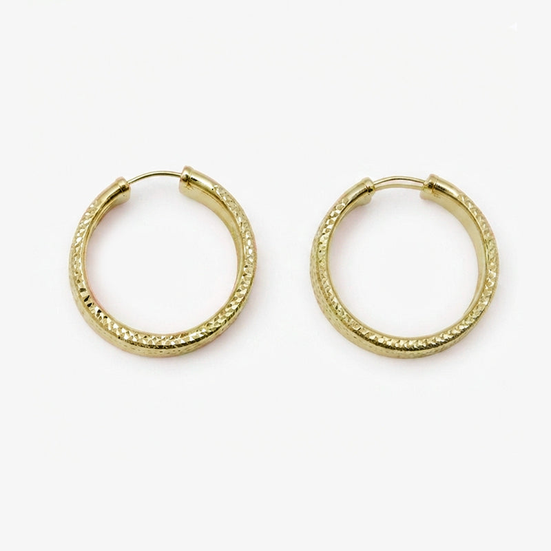 9K Yellow Gold Diamond Cut Hoop Earrings