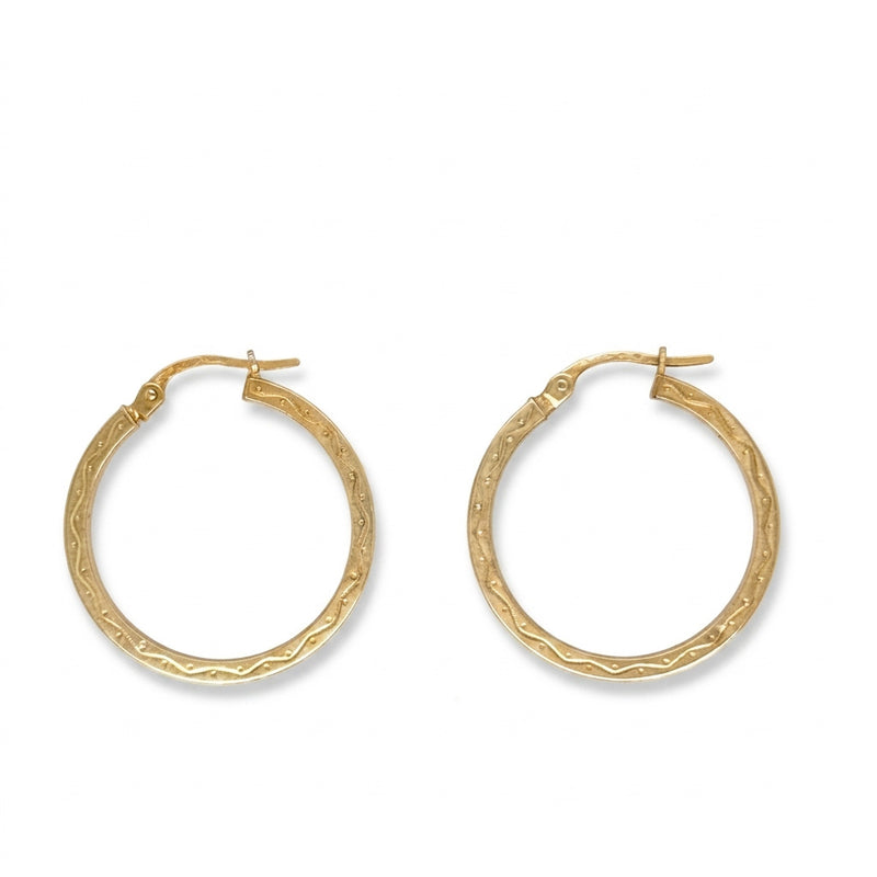 9K Yellow Gold Patterned Engraved Hoop Earrings