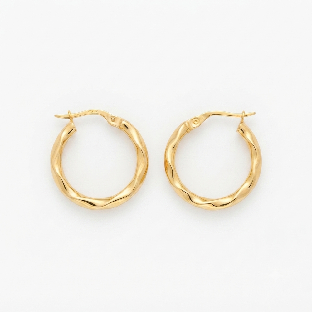 9K Yellow Gold Textured Hoop Earrings
