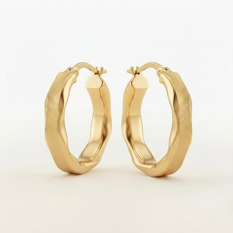 9K Yellow Gold Textured Hoop Earrings