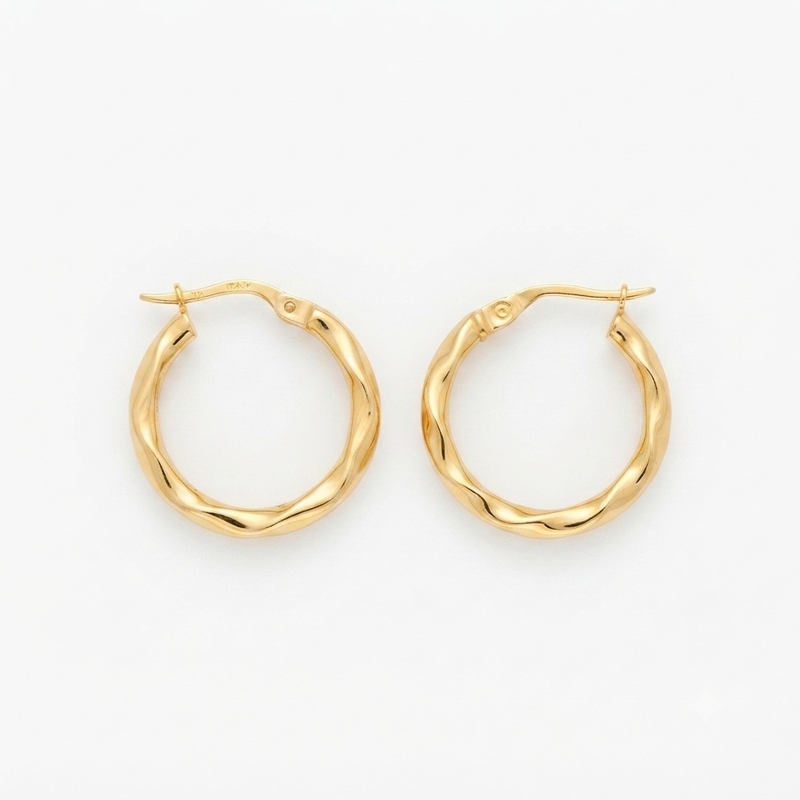 9K Yellow Gold Textured Hoop Earrings