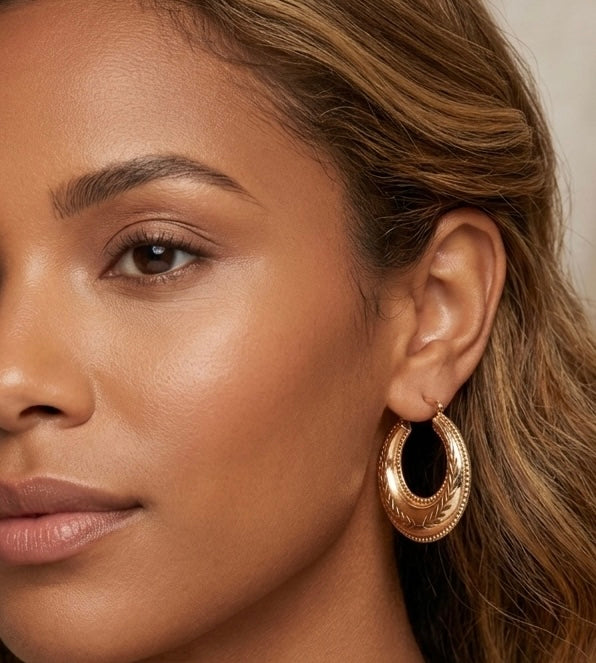 9K Yellow Gold Engraved Hoop Earrings