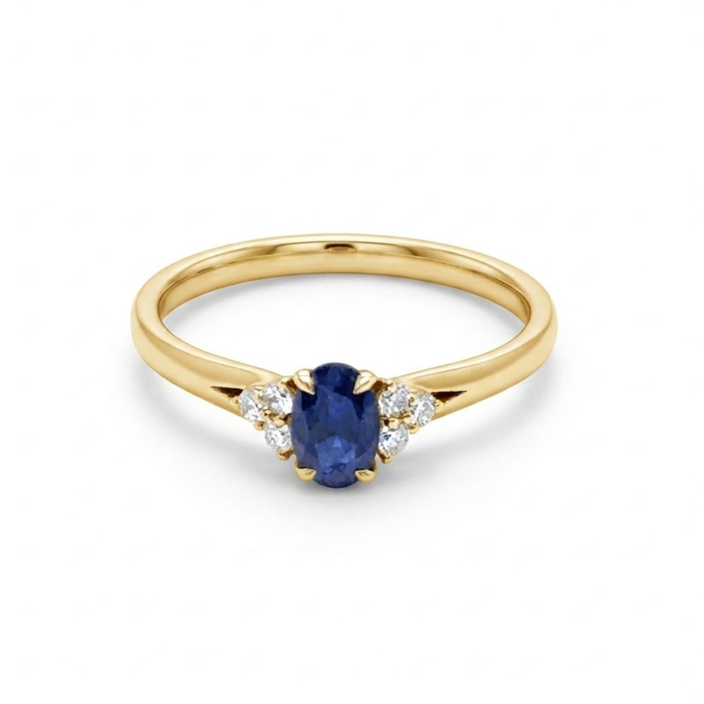 9K Yellow Gold Oval Blue Sapphire & Diamond Cluster Ring