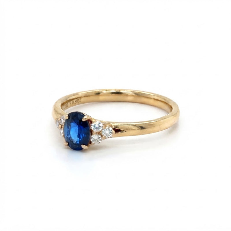 9K Yellow Gold Oval Blue Sapphire &amp; Diamond Cluster Ring