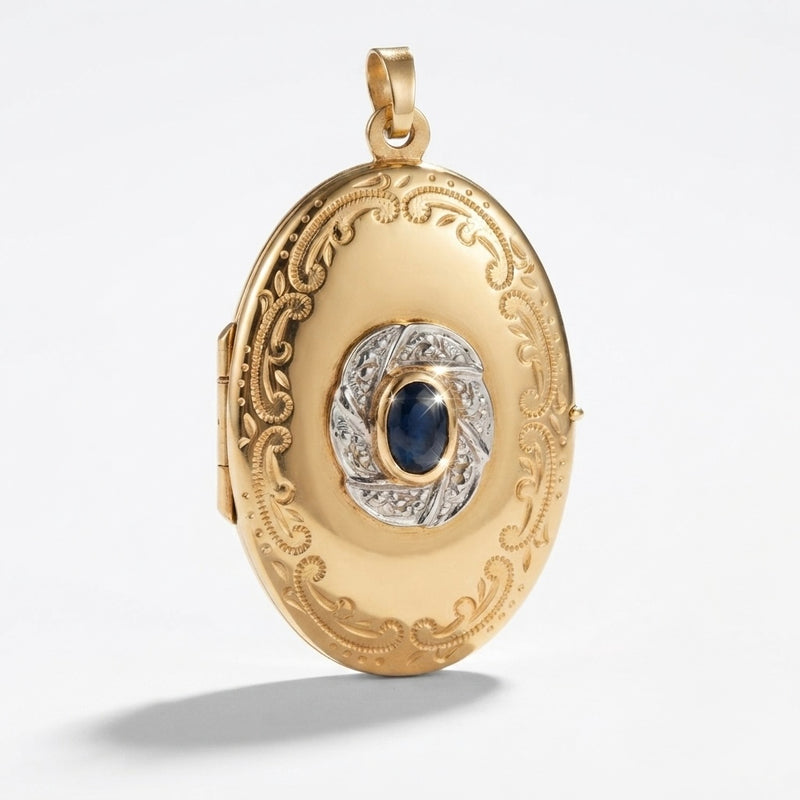 9K Yellow Gold Sapphire Vintage Locket