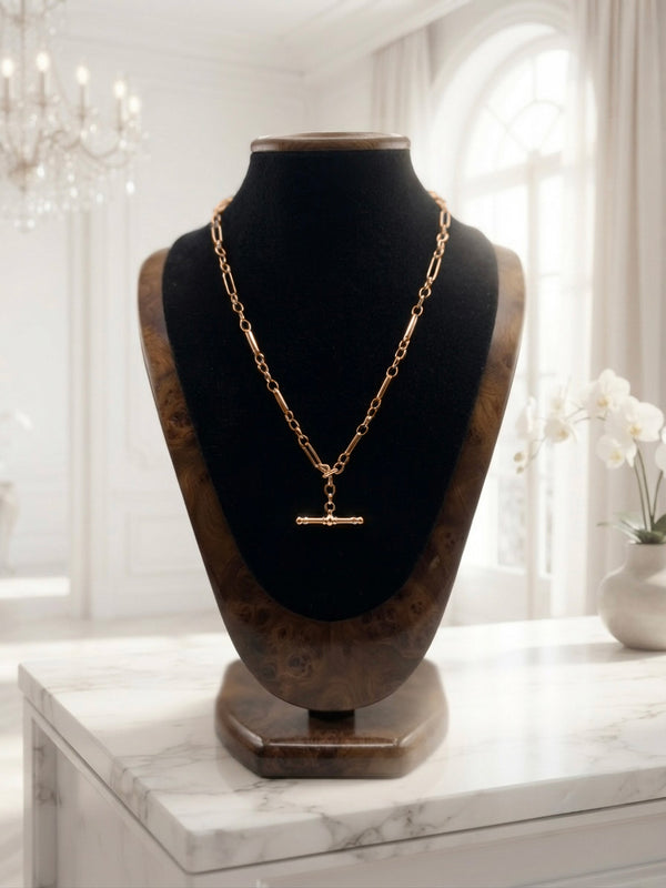 9K Gold Rose Gold T-Bar Albert Chain Necklace 18"