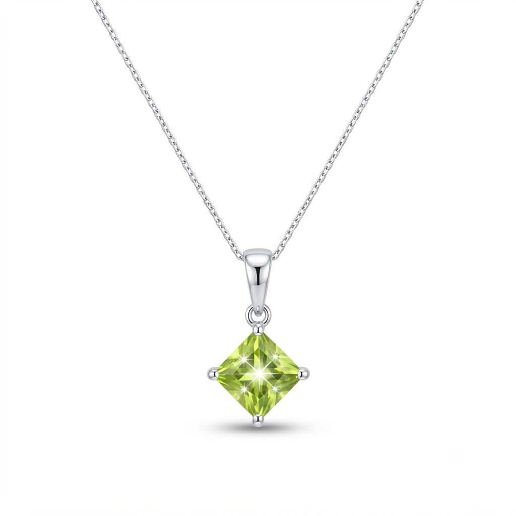 9K White Gold Olive Green Peridot Pendant Necklace
