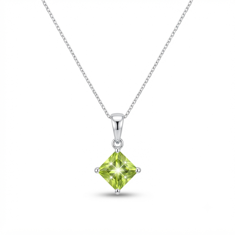 9K White Gold Olive Green Peridot Pendant Necklace