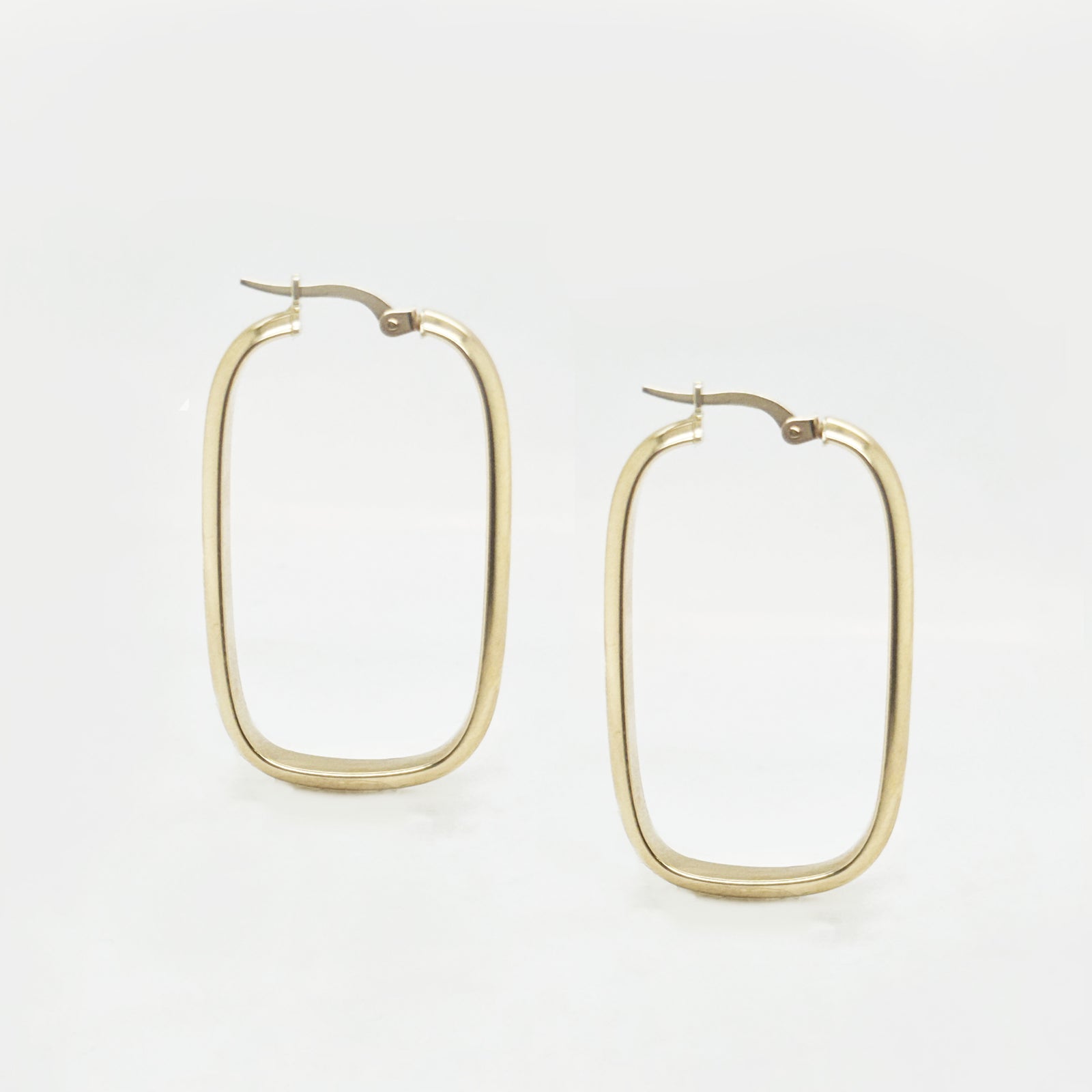 9K Yellow Gold Large Rectangular Hoop Earrings
