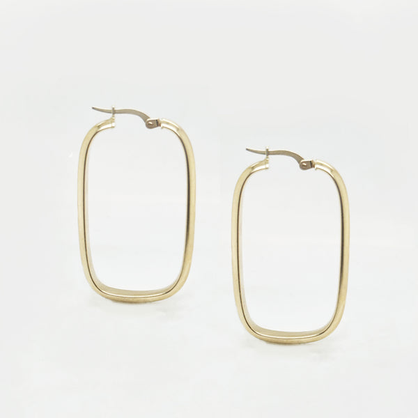 9K Yellow Gold Large Rectangular Hoop Earrings