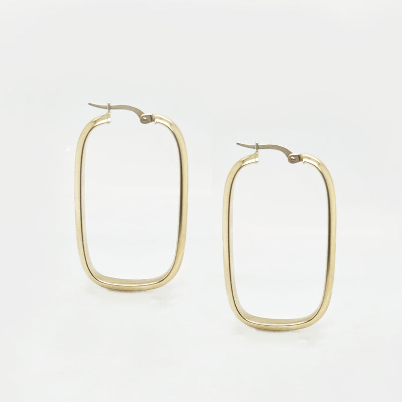9K Yellow Gold Large Rectangular Hoop Earrings