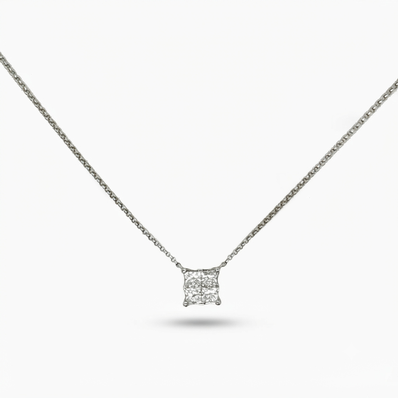 14K White Gold Princess-Cut Cluster Diamond Pendant Necklace