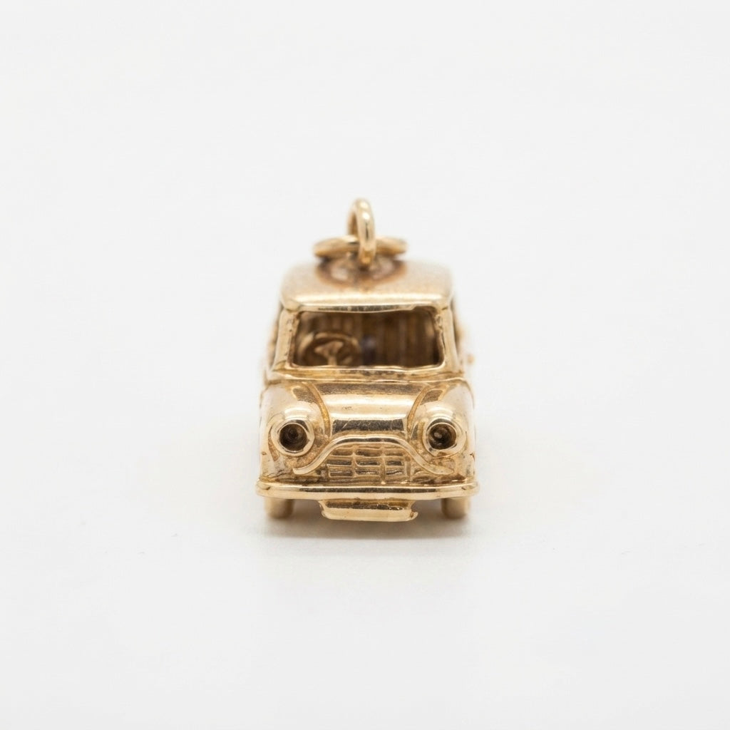 9K Yellow Gold Vintage Classic Mini Car Charm Pendant
