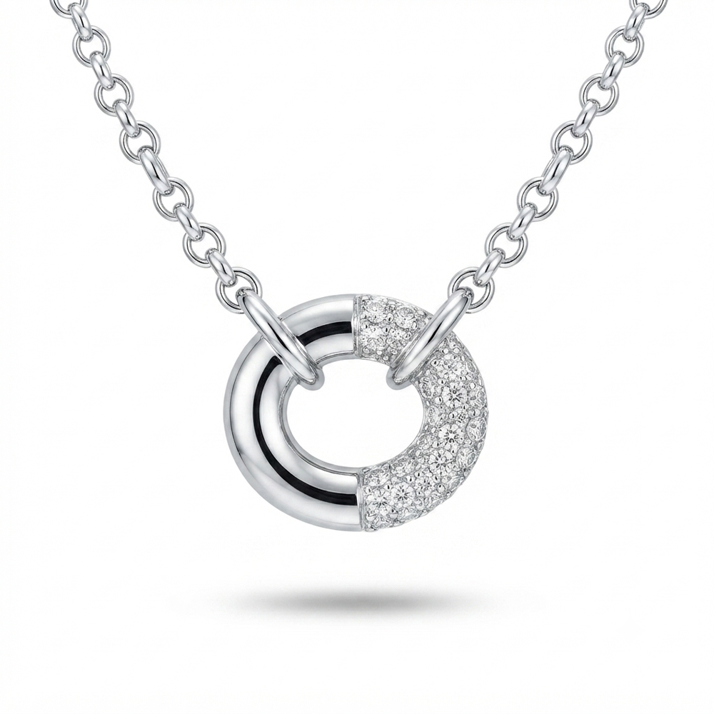 14K White Gold Lab-Grown Diamond Circle Pendant Necklace
