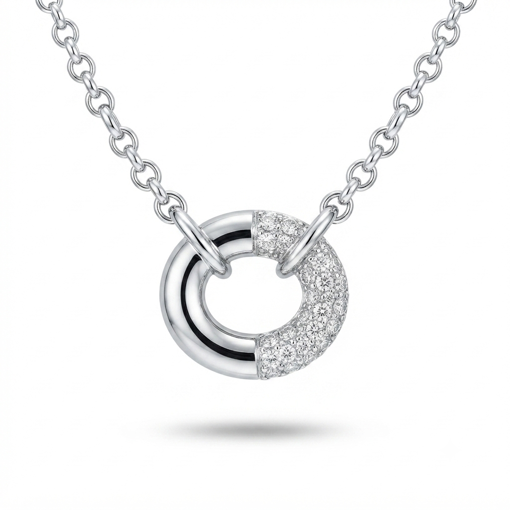 14K White Gold Lab-Grown Diamond Circle Pendant Necklace
