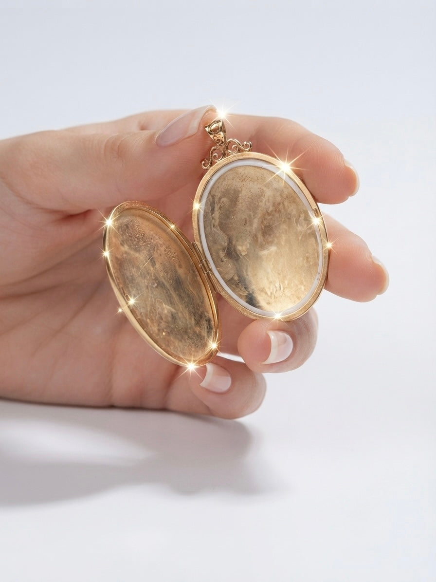 9K Yellow Gold Vintage Hand-Engraved Locket Pendant