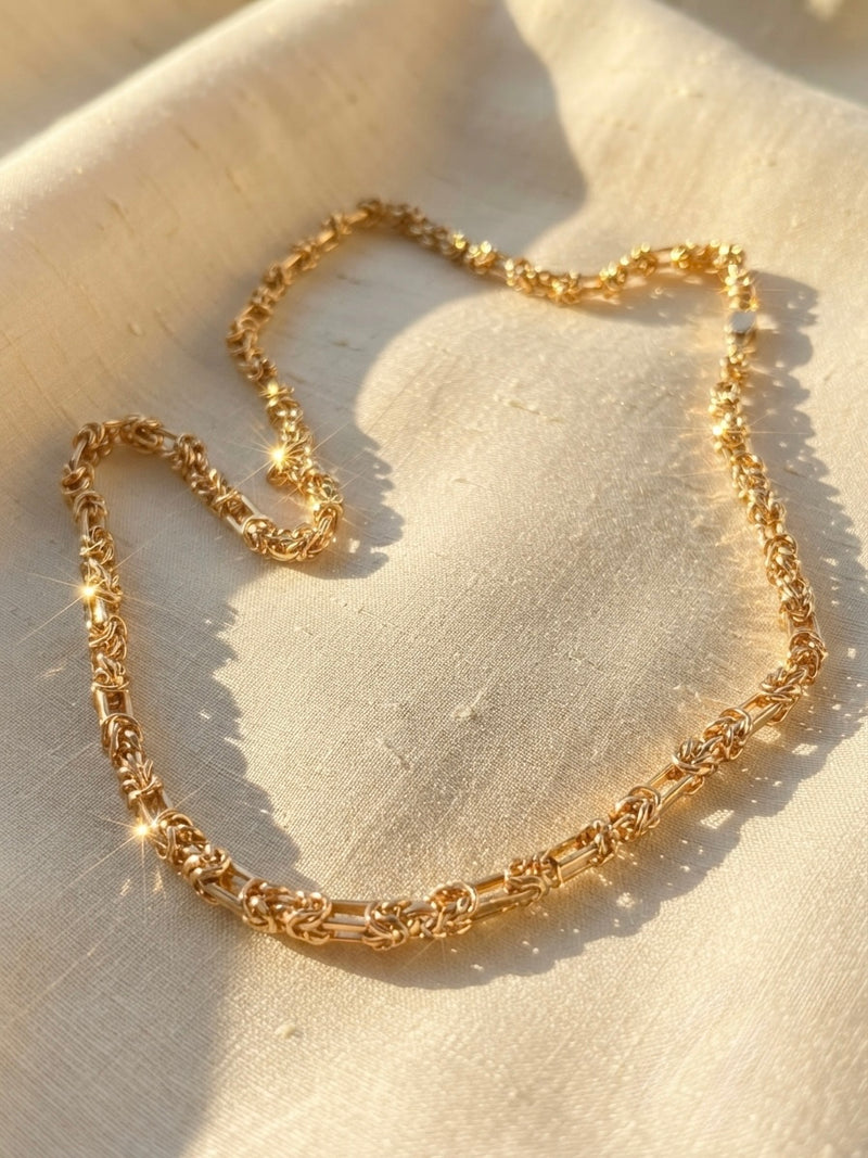 9K Yellow Gold Handcrafted Byzantine Bar Link Chain Necklace