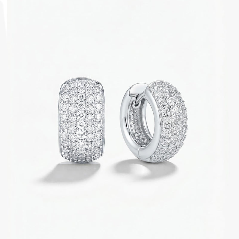 18K White Gold Radiant Pavé Dome Huggie Hoop Earrings