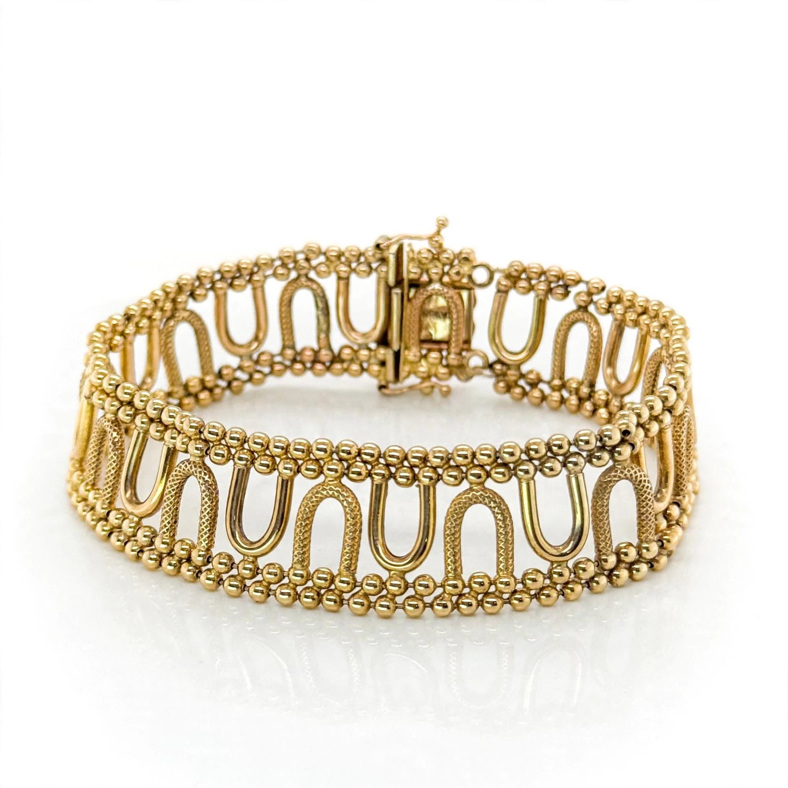 9K Yellow Gold Beaded Openwork Link Bracelet