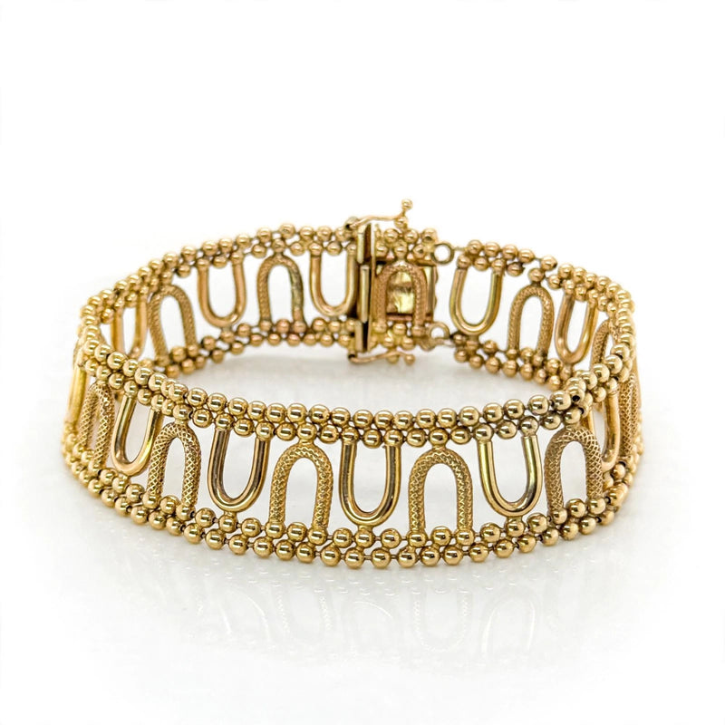 9K Yellow Gold Beaded Openwork Link Bracelet