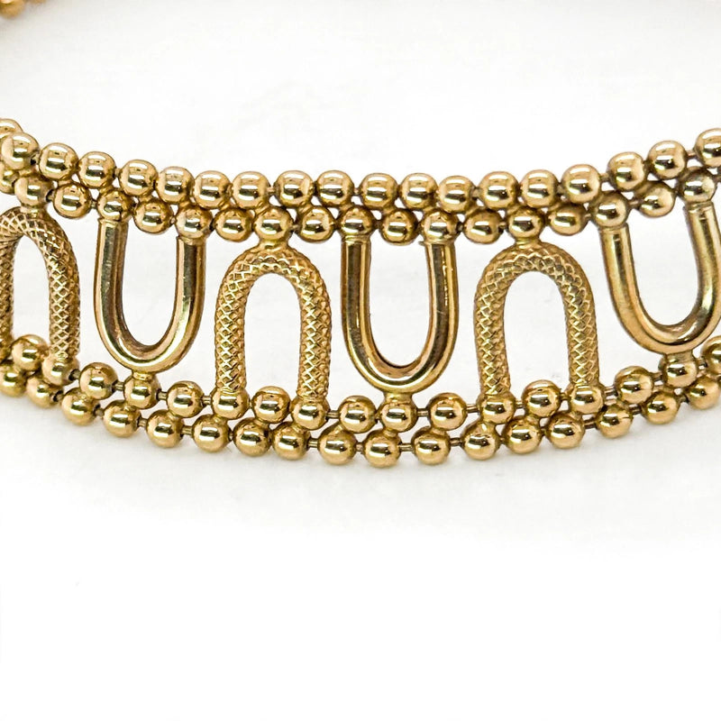 9K Yellow Gold Beaded Openwork Link Bracelet