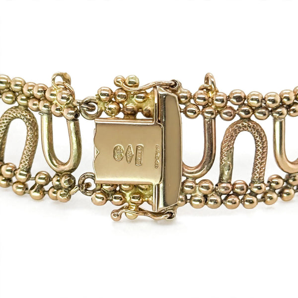 9K Yellow Gold Beaded Openwork Link Bracelet